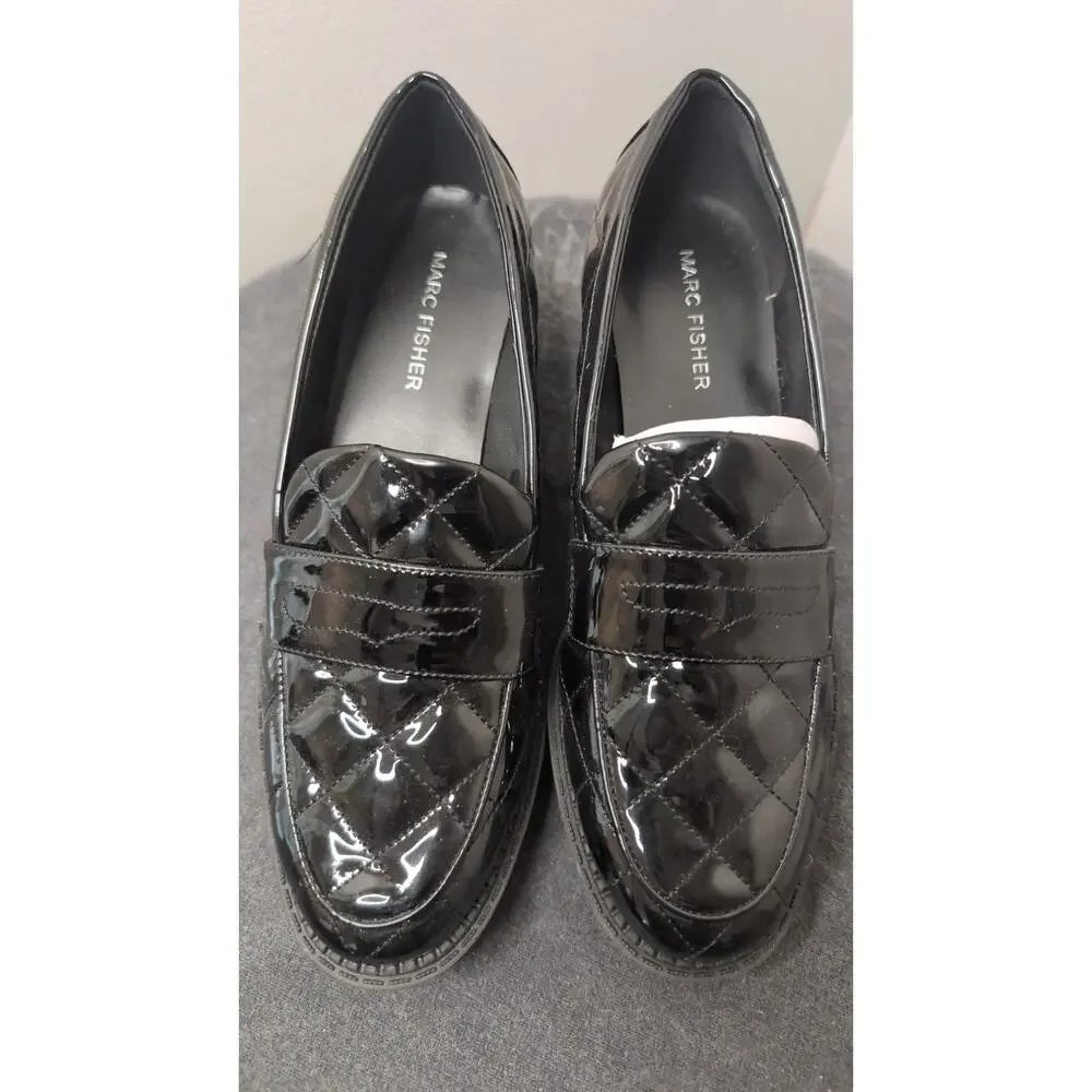 Marc Fisher Quilted Patent Chunky Loafers Womens 7 NWOT